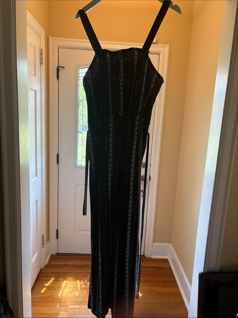 No Boundaries Black Striped Jumpsuit with Wide Straps
